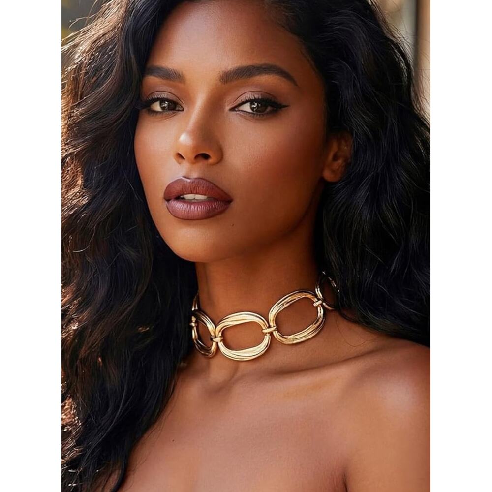 Anthropologie Gold Plated Stainless Steel Chunky Chain Choker Statement - Picture 3 of 8